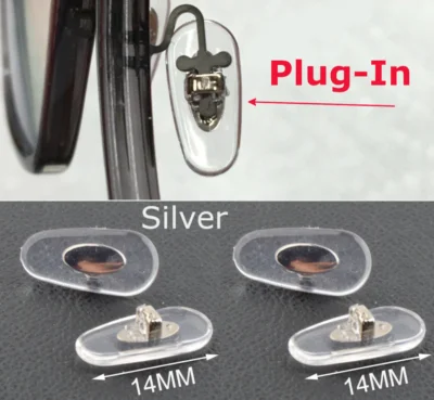 😎 2 Pair: 14mm Plug-In Push-In Nose Pads Eyeglasses for Ray Ban Silver core