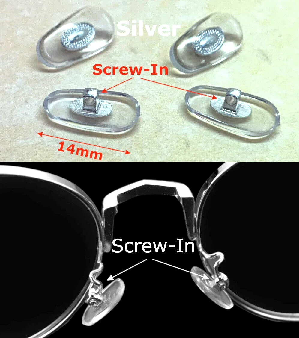 😎 2 Pair: Screw-In 14mm Nose Pads Silver Core for Tom Ford Oakley Eyeglasses