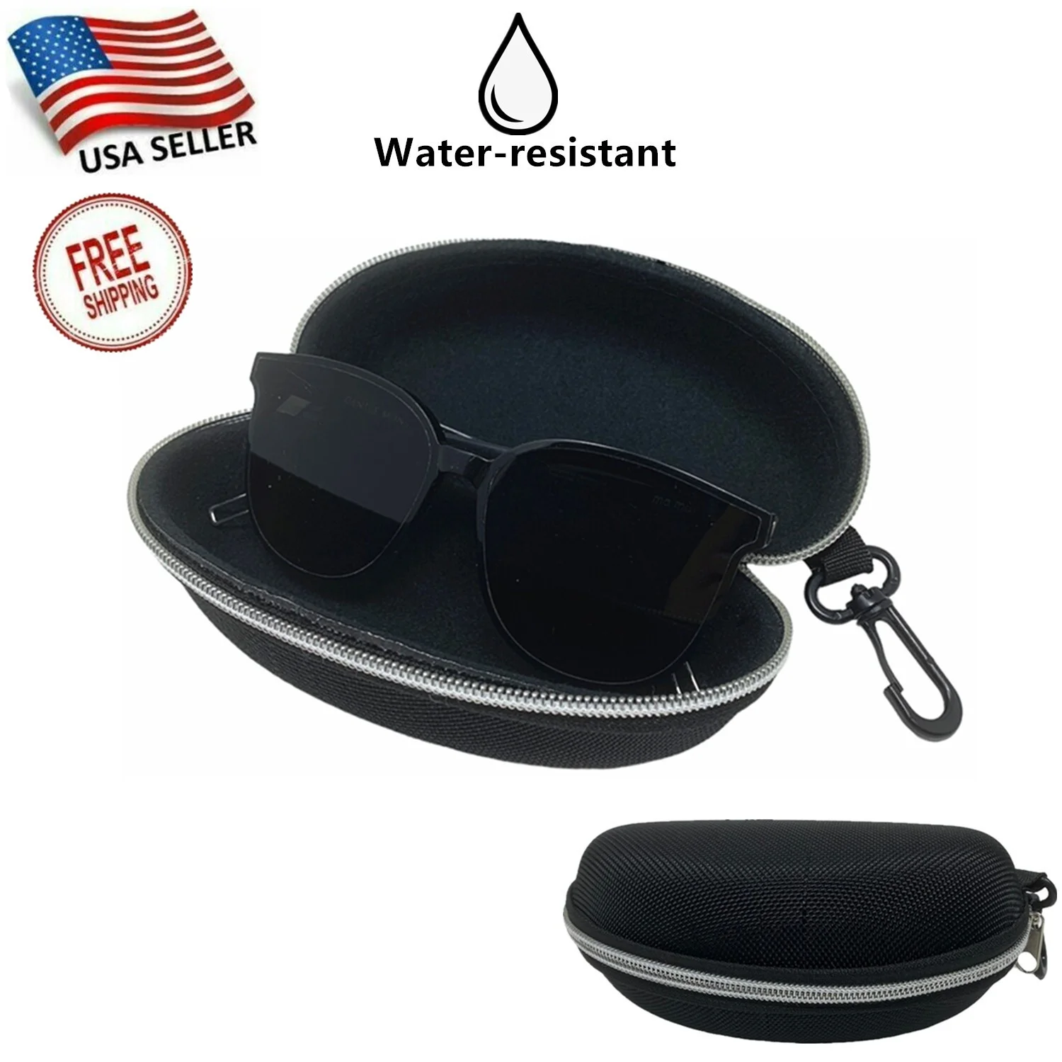 1 Pack of Zipper Shell Eyeglasses and Sunglasses Case w/ Plastic Carabiner Hook