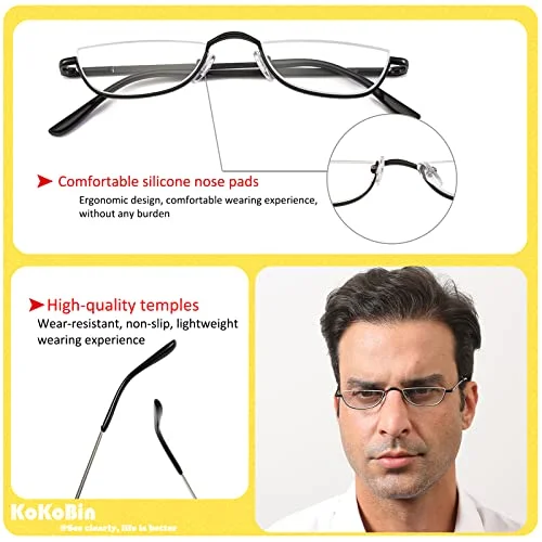 1 Pair Glasses Round Sturdy Half Frame Round Eyeglasses Fashion Accessories 4