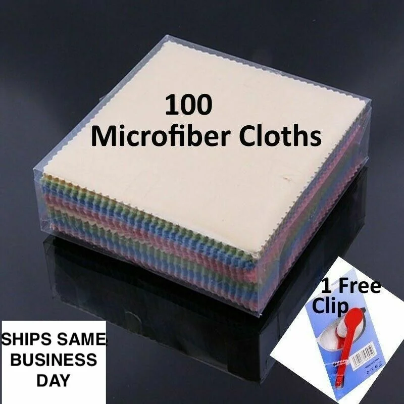 100 Microfiber Cloth Wipes Eyeglass Cleaning Phone Sunglasses Camera Lens Screen
