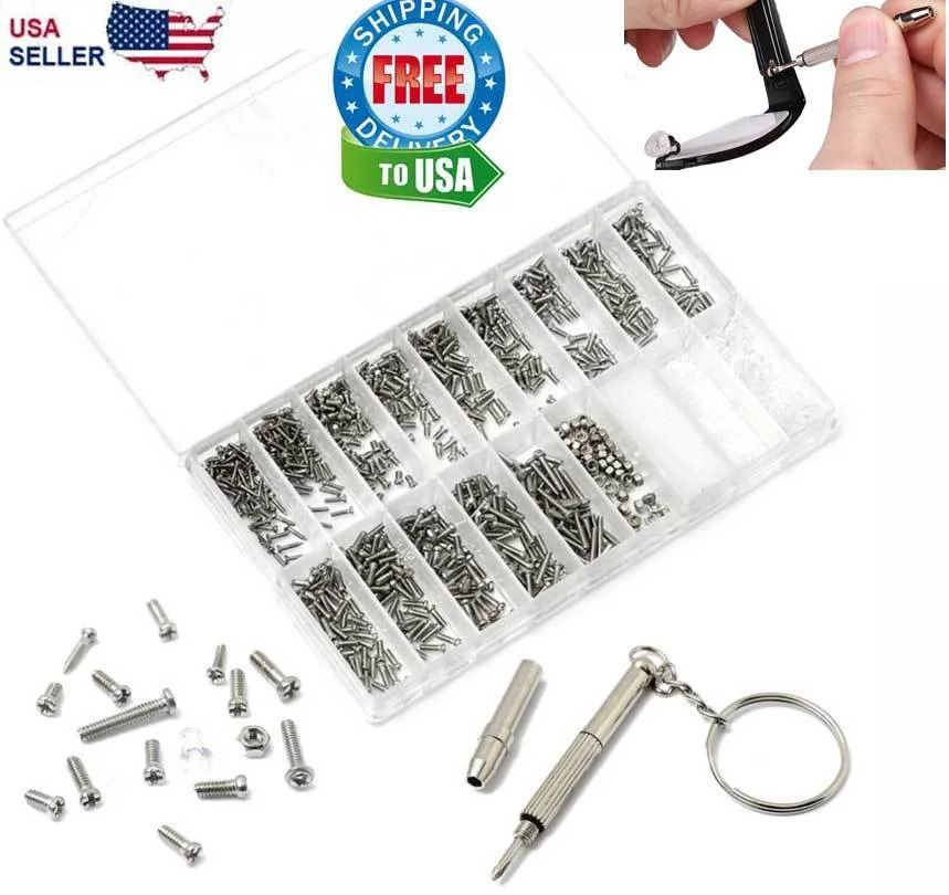 1000 Tiny Screws Nut Screwdriver Watch Eyeglass Sun Glasses Repair Tool Set Kit 2