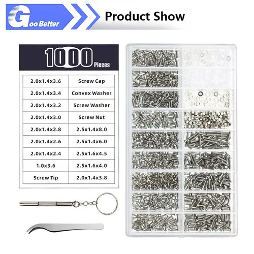 1000PCS Watch Eyeglasses Repair Kit Small Screw Nuts Electronics Assortment Set 3