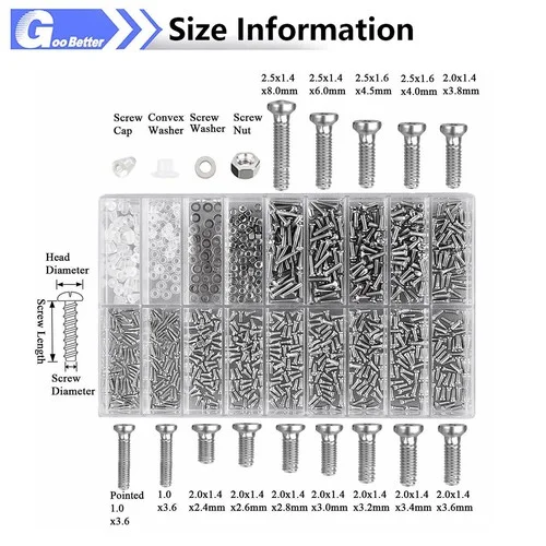 1000PCS Watch Eyeglasses Repair Kit Small Screw Nuts Electronics Assortment Set 4