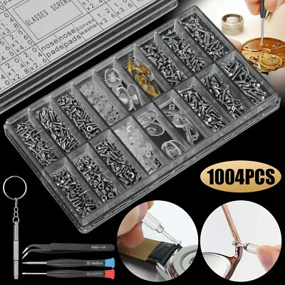 1004PCS Tiny Screws Nut Screwdriver Watch Eyeglass Glasses Repair Tool Set Kit