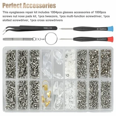 1004PCS Tiny Screws Nut Screwdriver Watch Eyeglass Glasses Repair Tool Set Kit 2