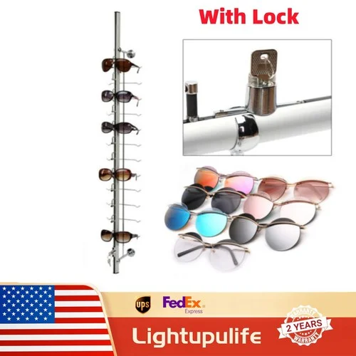 10pcs 12 Frame Eyewear Sunglasses Eyeglasses Display Rod Stand w/ Lock Aluminium