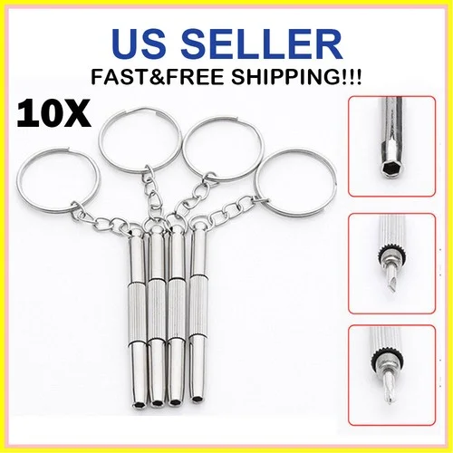 10pcs 3in1 Eyeglass Screwdriver Tool Kit Keychain Glasses Watch Phone Repair US