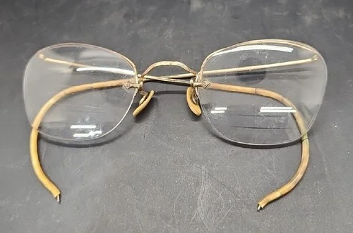 1/10 12K GOLD FILL WIRE RIMLESS TRIFOCAL GLASSES VINTAGE PROP COSTUME READERS 1