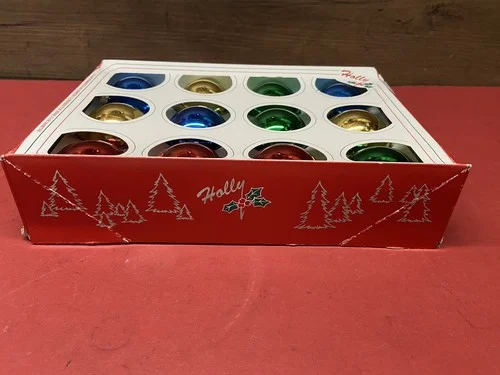 12 Glass Ornaments 2 1/4 “ Diameter Vintage Holly Brand Value Pack Box Multi 4