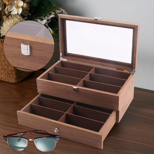 12-Grids Eyeglass Storage Wooden Display Case Sunglasses Storage Organizer Box