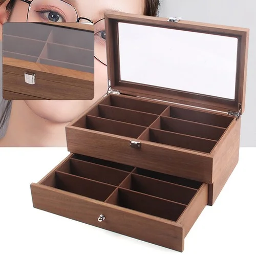 12-Grids Eyeglass Storage Wooden Display Case Sunglasses Storage Organizer Box 4
