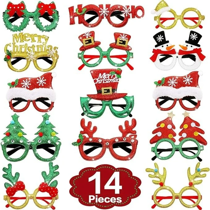 14pcs Christmas Party Glitter Sunglasses Merry Christmas Eyeglasses Christmas