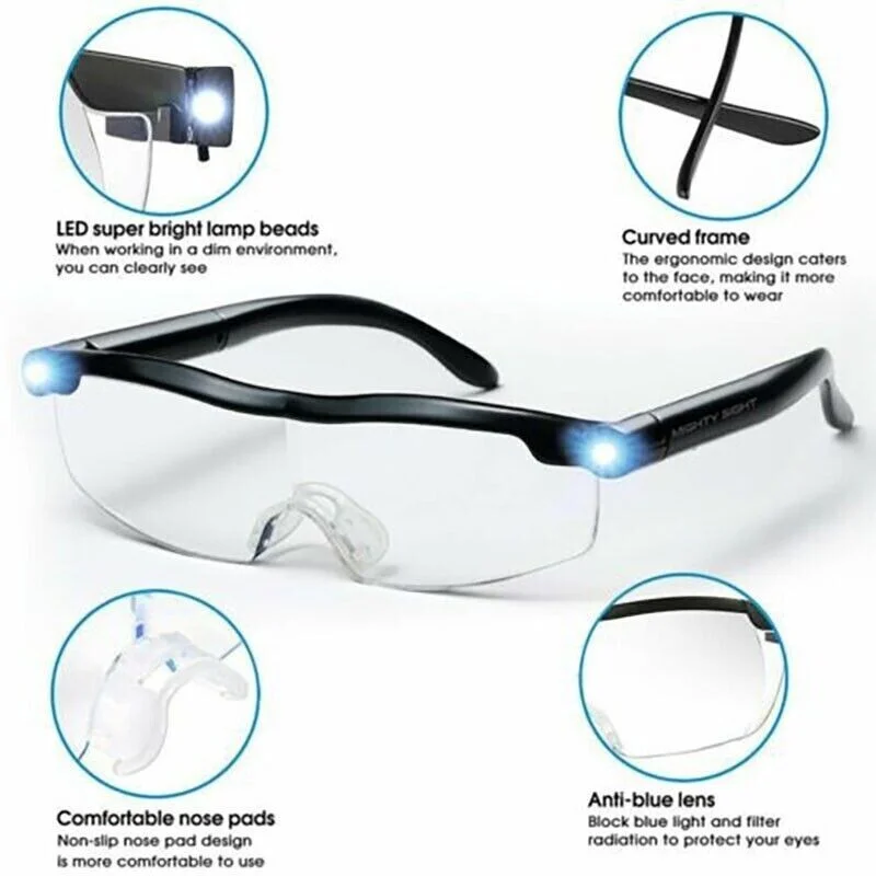 160% Mighty Sight Led Magnifying Eyewear Glasses with Rechargeable LED lights 3