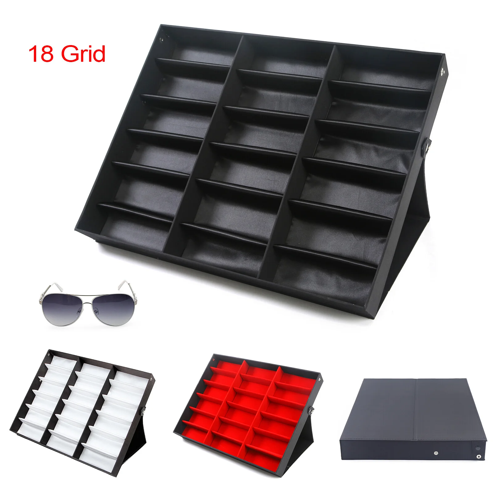 18 Grids Eyeglass Sunglasses Glasses Organizer Storage Stand Display Case Box