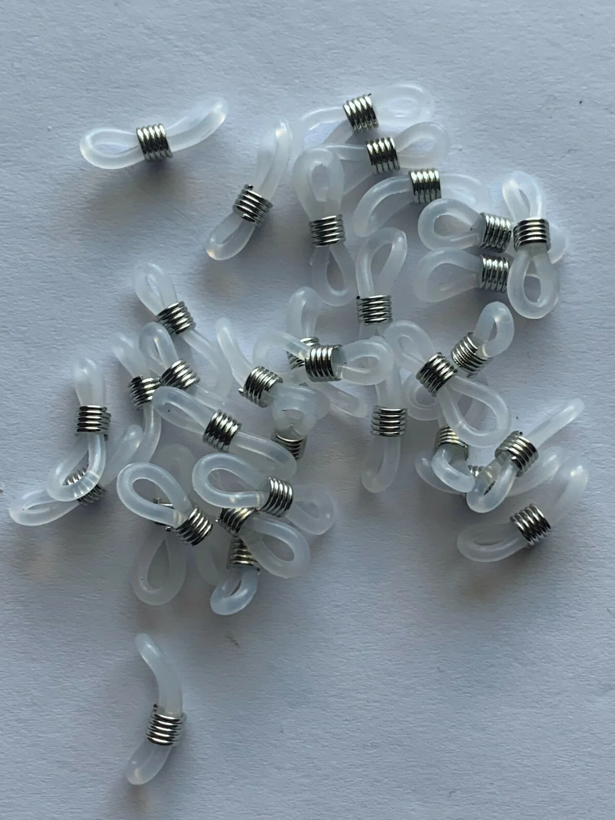 18 Pieces Eyeglass Chain Ends Adjustable Rubber Spectacle End White and Silver