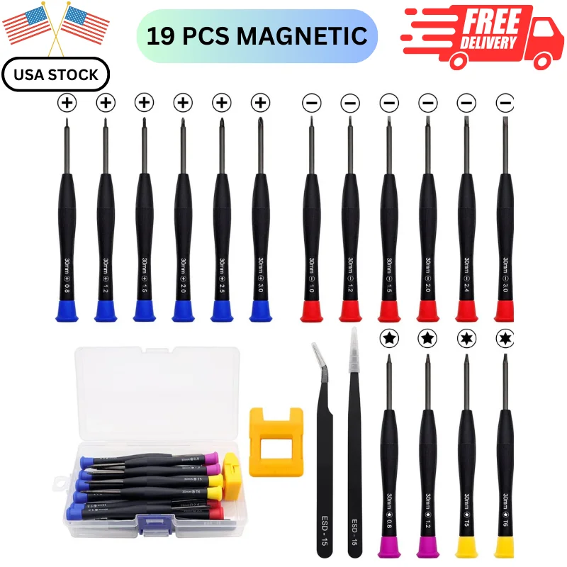19 Pcs Magnetic Small Screwdriver Set for Repairing Eyeglasses Cell Phone Watch