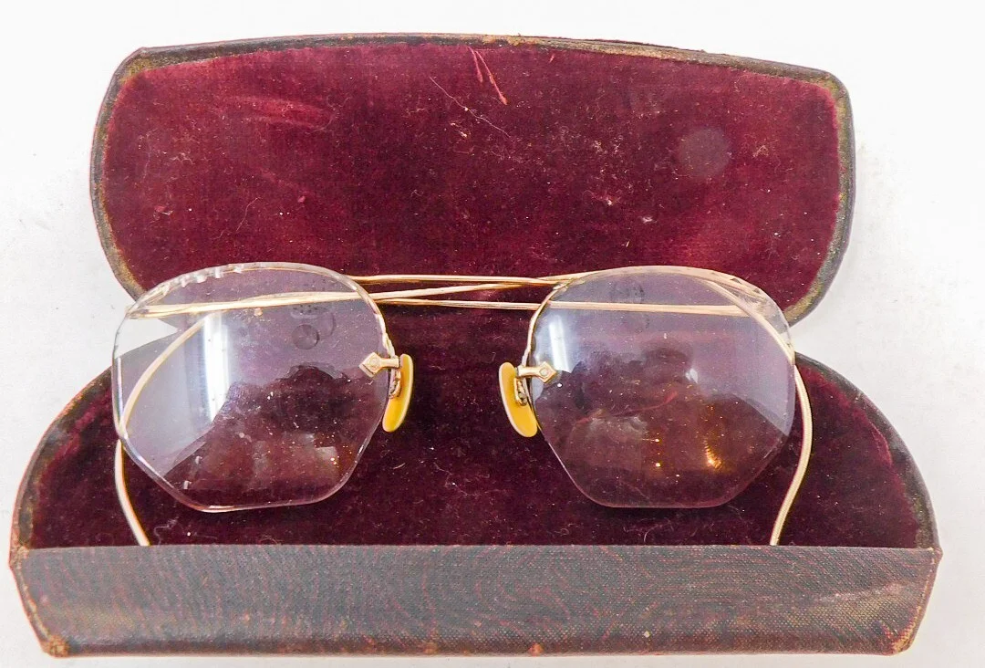 1930s AO Hex Pie Crust Edge Vintage Eyewear Glasses 1/10 12K Yellow GF Frames