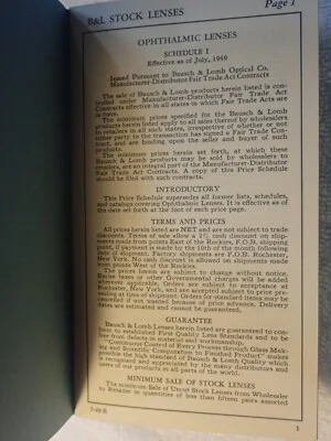 1949 BAUSCH & LOMB OPTICAL COMPANY OPTHALMIC LENSES PRICE LIST! 2