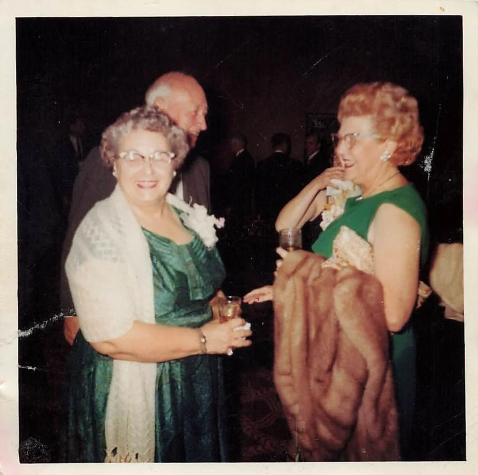 1960s Seniors Fabulous Fur Green Dress Cat Eye Glasses Holiday Party