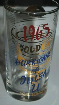 1965 Tulsa Golden Hurricane football, Bluebonnet Bowl commemorative glass, NICE