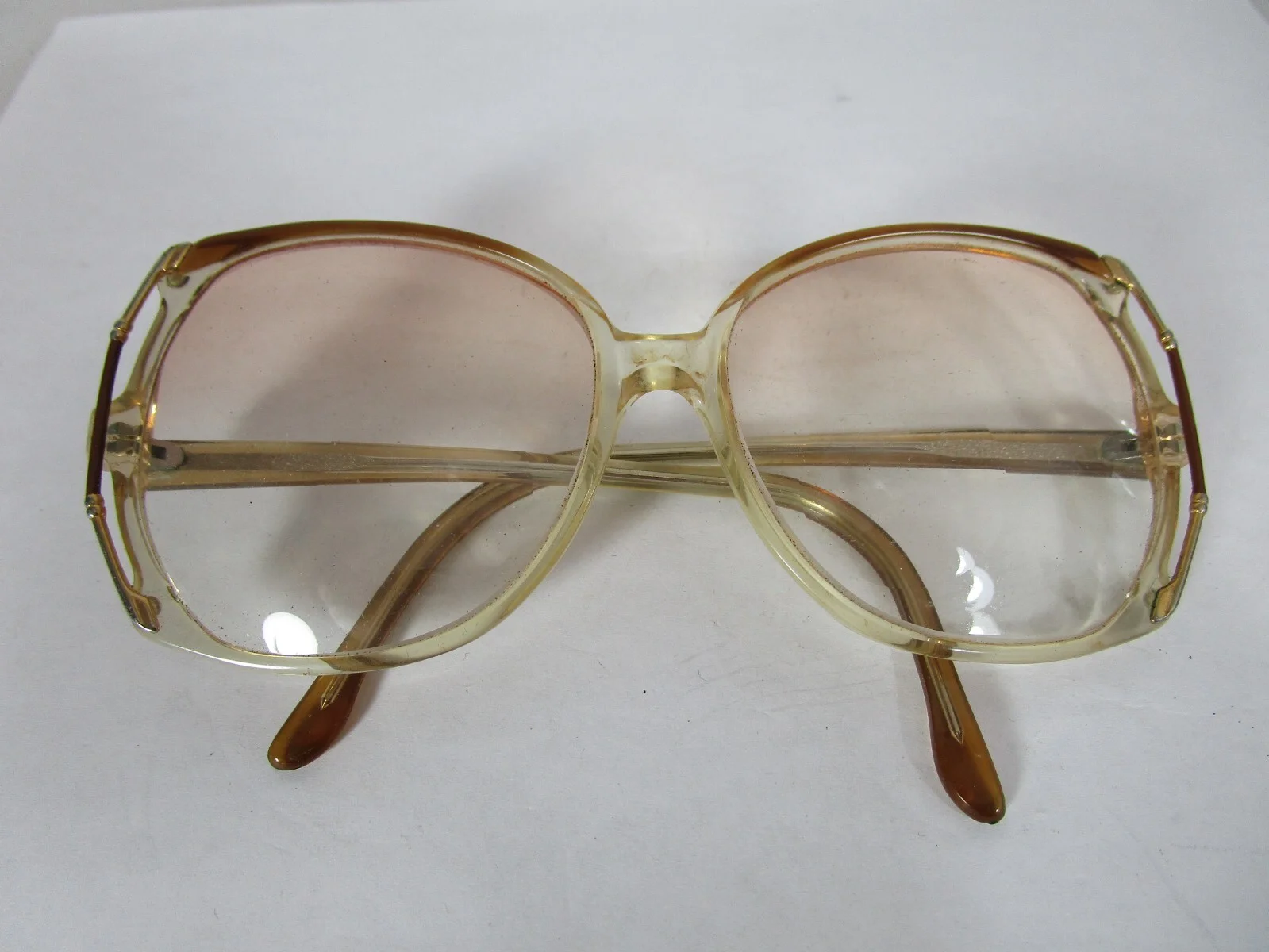 1970s Large Plastic Frame Glasses Trifocal Gold Metal Trim