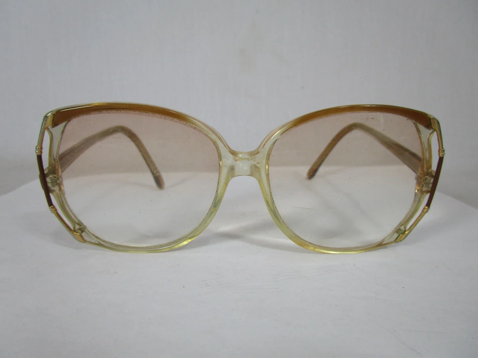 1970s Large Plastic Frame Glasses Trifocal Gold Metal Trim 2