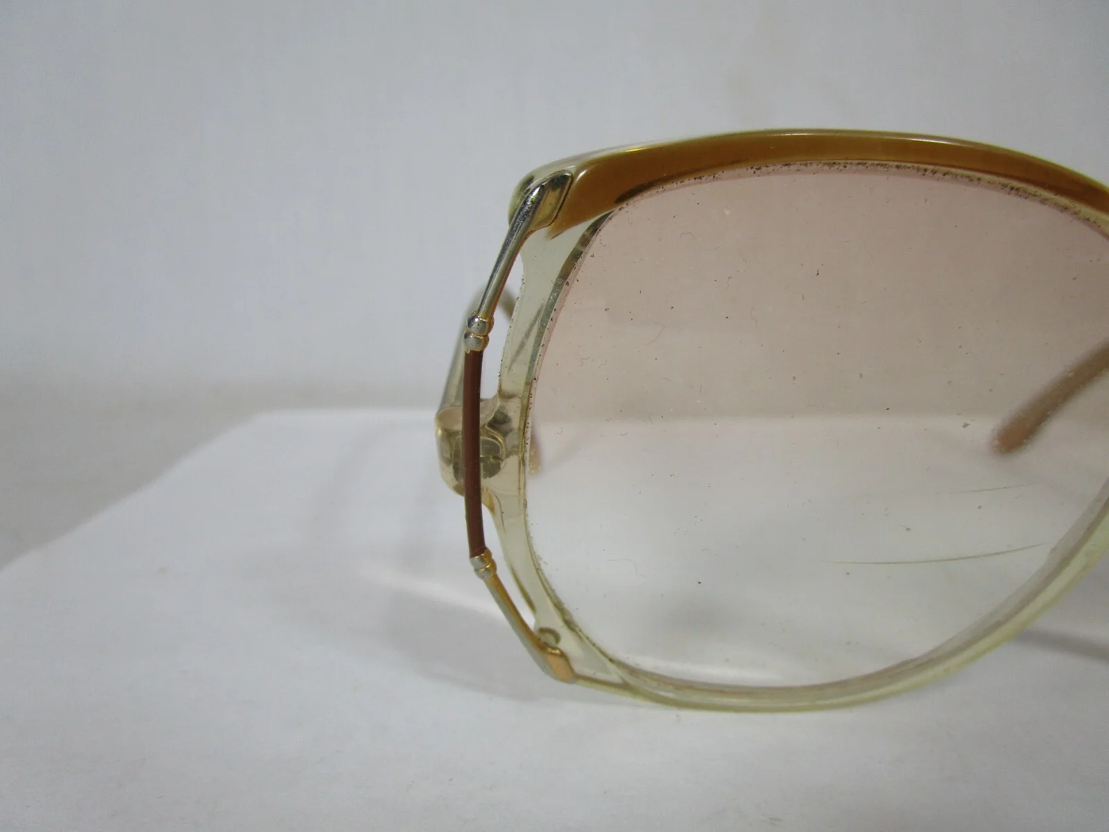 1970s Large Plastic Frame Glasses Trifocal Gold Metal Trim 3