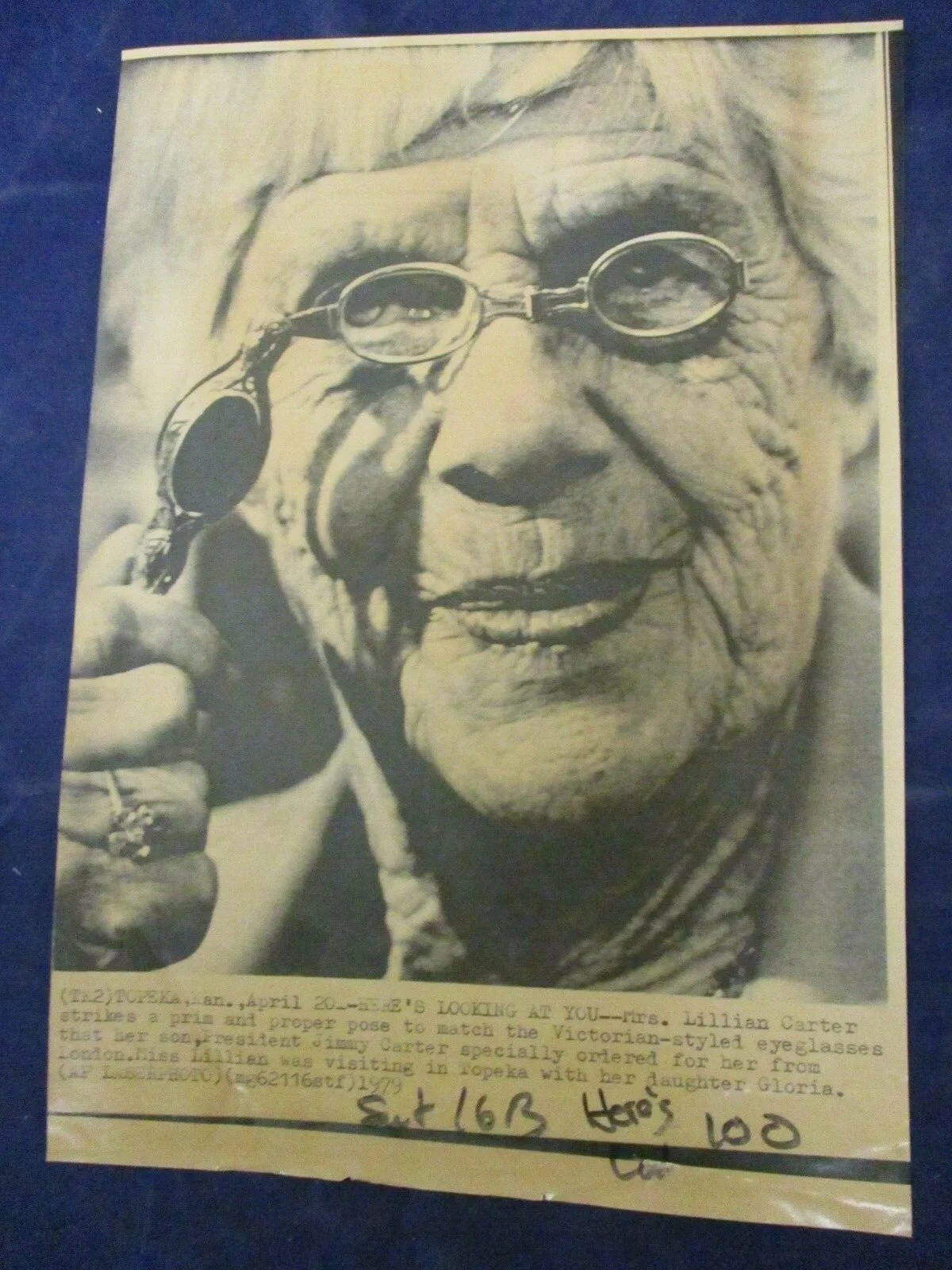1979 Lilian Carter Victorian-style eyeglasses Topeka KS Vintage Wire Press Photo