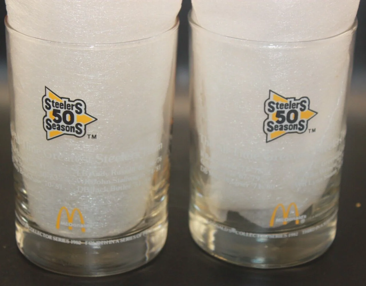 1982 McDonald’s Pittsburgh Steelers 50 Seasons Glasses SEt+ Terrible Towel 4