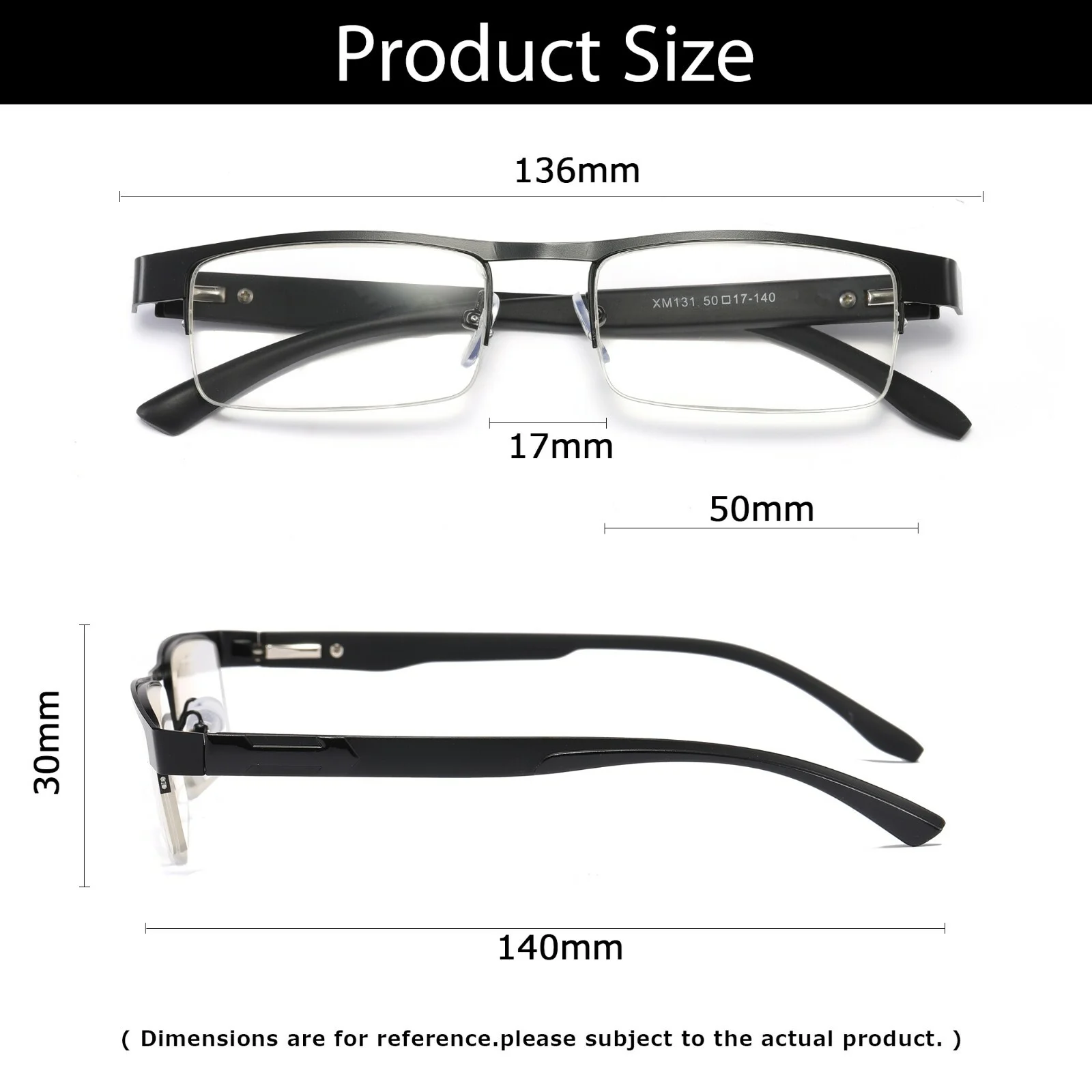 1PK Men Half Metal Frame Reading Glasses Blue Light Readers for Small Head Face 2