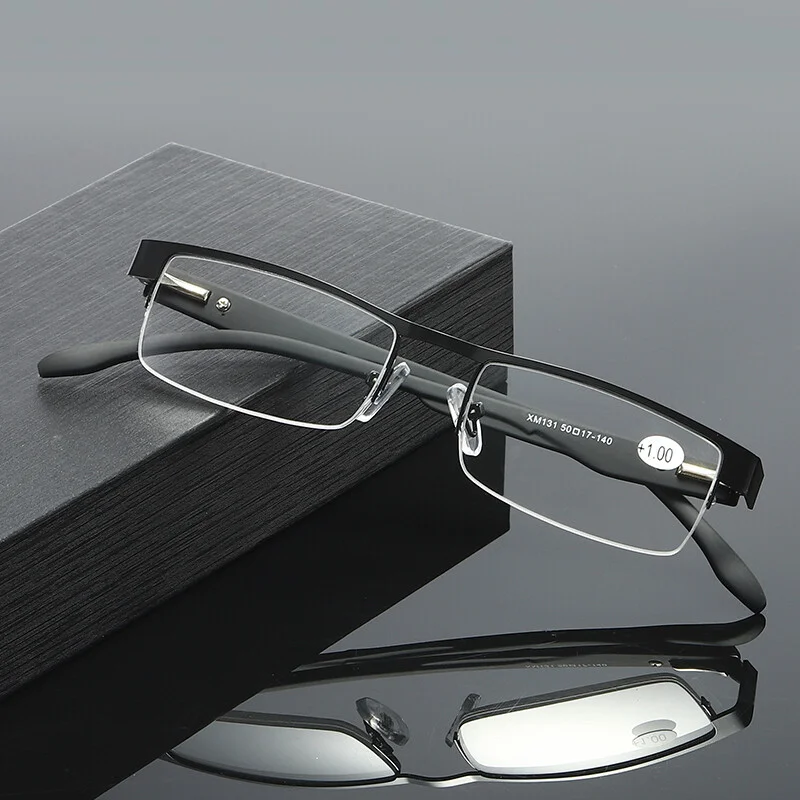 1PK Men Half Metal Frame Reading Glasses Blue Light Readers for Small Head Face 3