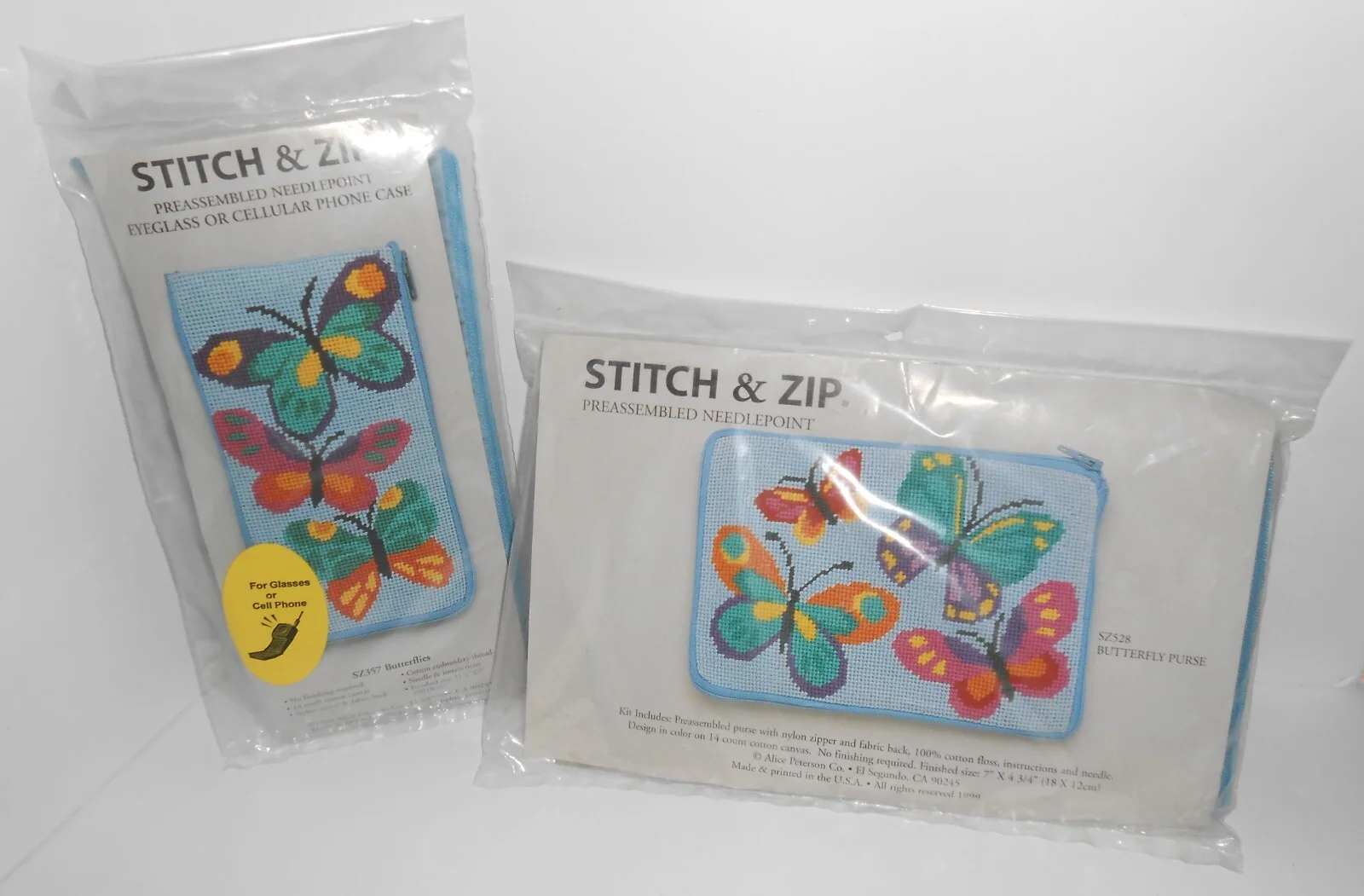 2 Alice Peterson STITCH and ZIP Kits - Butterfly Purse and Eyeglass/Phone Case
