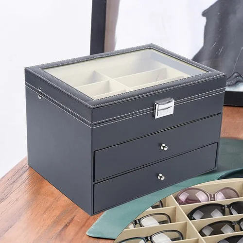 2 Layer Eyeglass Display Case Glasses Storage Sunglass Organizer Box 12Bits Gift