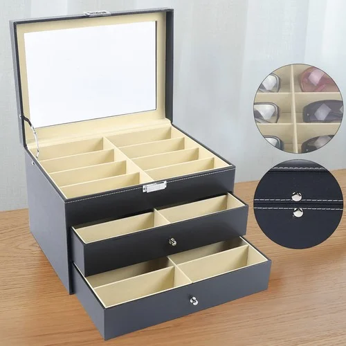 2 Layer Eyeglass Display Case Glasses Storage Sunglass Organizer Box 12Bits Gift 2