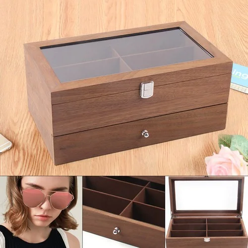 2 Layers Eyeglass Storage Display Case 12-Grids Sunglass Box Glasses Organizer