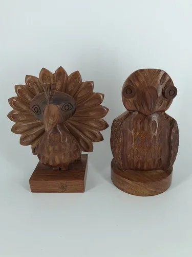 2 Matr Boomie Hoodwink Owl & Peacock Wooden Carved Eye Glass Holder