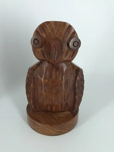 2 Matr Boomie Hoodwink Owl & Peacock Wooden Carved Eye Glass Holder 3