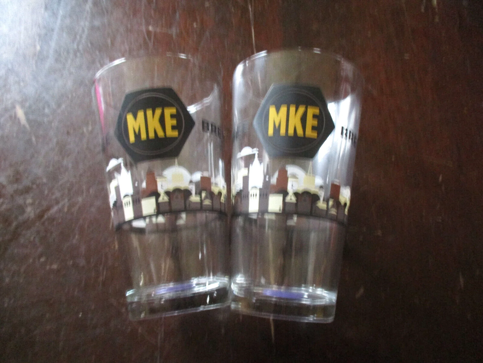 2-MKE MILWAUKEE BREWING CO.,THICK CLEAR PINT GLASSES,16ozs.,THATS LOCAL FLAVOR++