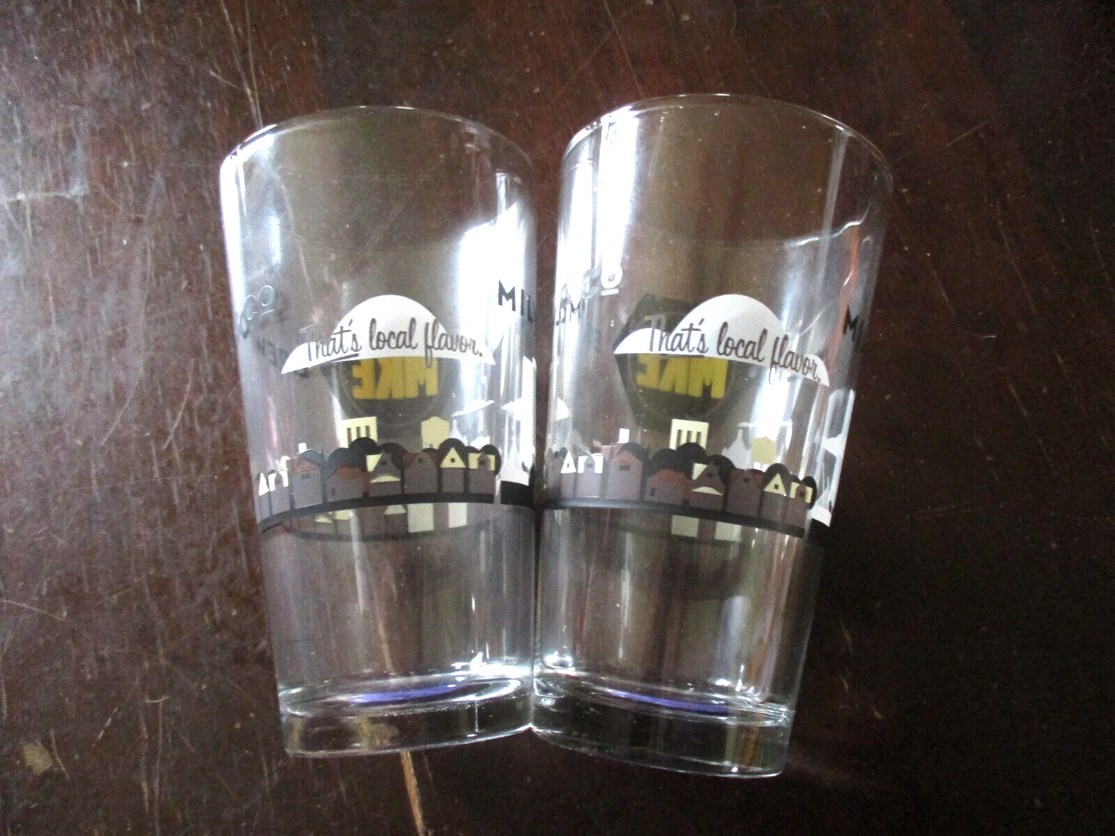 2-MKE MILWAUKEE BREWING CO.,THICK CLEAR PINT GLASSES,16ozs.,THATS LOCAL FLAVOR++ 3