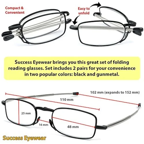 2 NEW PAIRS BLACK 2.50 adjustable magnetic bridge connect reading glasses 3