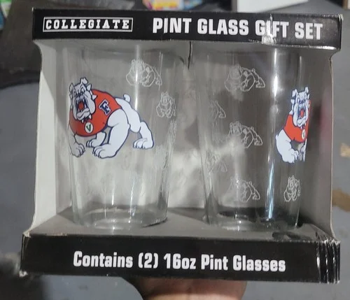 2 PACK Collegiate Pint Glass Gift Set 16oz - Fresno State Bulldogs