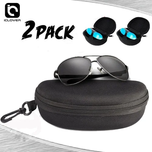 2 Pack Eye Glasses Hard Case Sunglasses Black Box Clam Shell Zipper With Hook