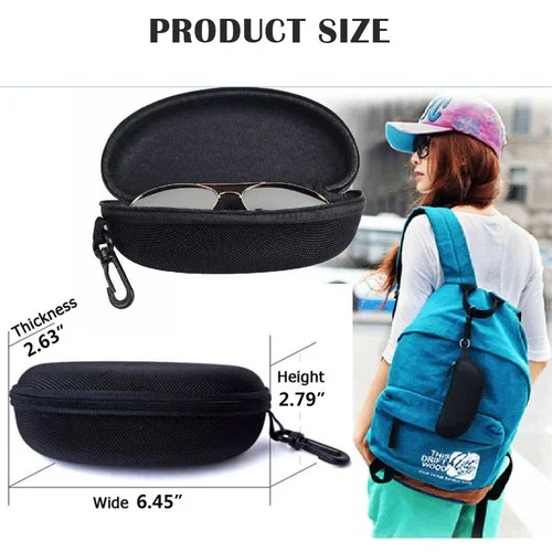2 Pack Eye Glasses Hard Case Sunglasses Black Box Clam Shell Zipper With Hook 2