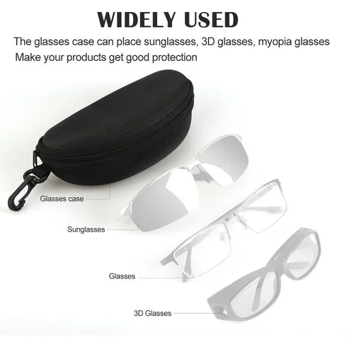 2 Pack Eye Glasses Hard Case Sunglasses Black Box Clam Shell Zipper With Hook 3