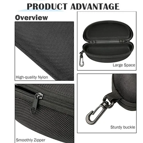 2 Pack Eye Glasses Hard Case Sunglasses Black Box Clam Shell Zipper With Hook 4