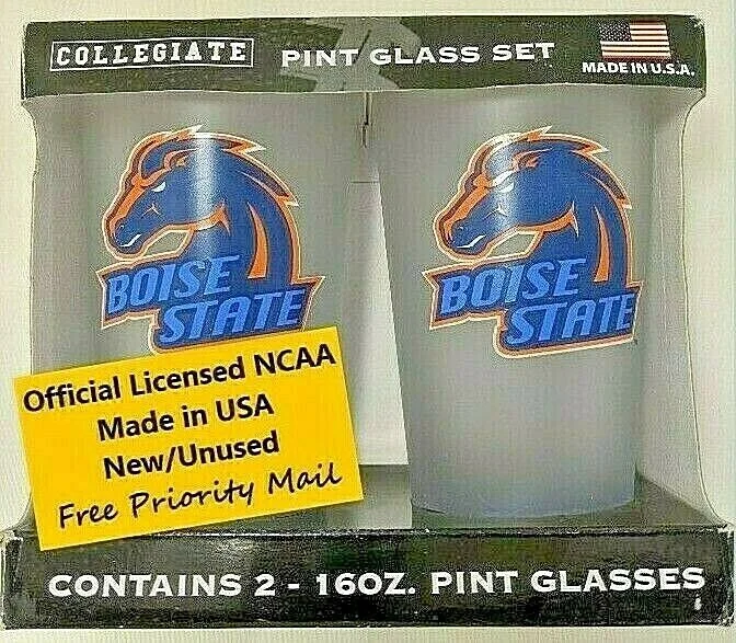 2 Pack New NCAA BOISE STATE BRONCOS Authentic Licensed 16 OZ Pint Frosted Glass