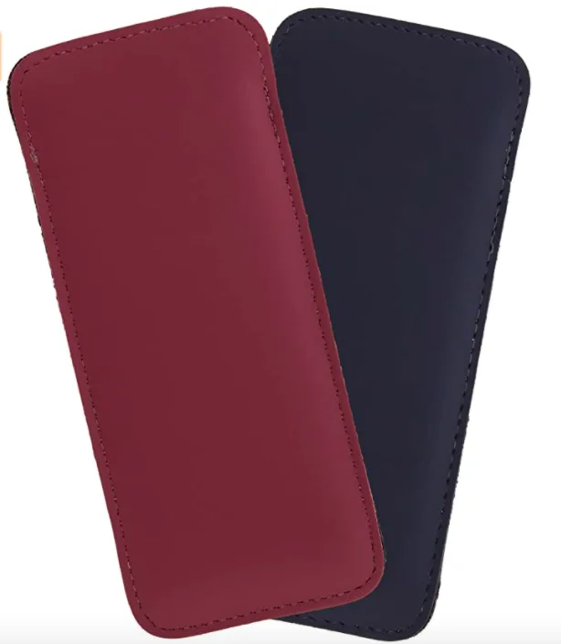 2 Pack Small Glasses Case, Faux Leather Slip In Eyeglass Case For Women & Men