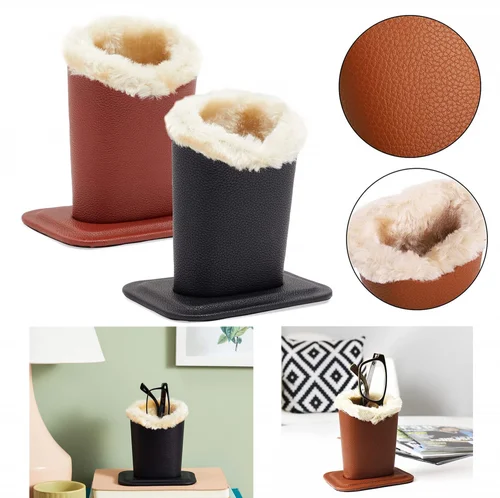 2 Packs Holder Plush PU Leather Stand Lined Eyeglass Soft Plush Lining Silver Pi