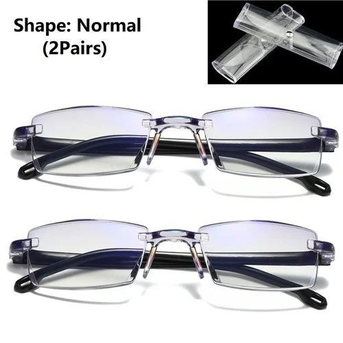 2 PAIR Metal Compact Folding Anti-Blue Light Reading Glasses w/ Carrying Case US 2